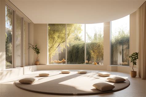 Intérieur paisible d'un centre de méditation avec des coussins de pratique