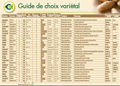 Tableau récapitulatif des critères de choix des variétés de pommes de terre