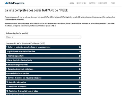 Diagramme des codes NAF/APE