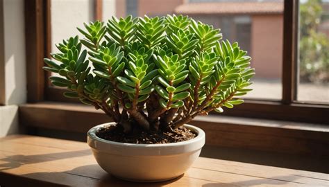 Arbre de jade sur un rebord de fenêtre