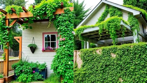 Exemple d'association de plantes grimpantes sur une structure en bambou