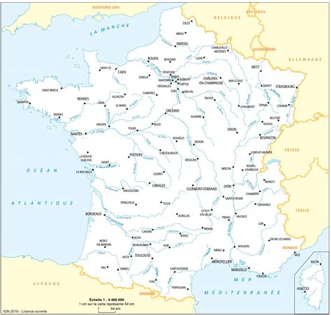 Carte de France montrant des cours d'eau navigables