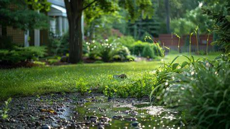 Plantes luxuriantes et colorées après la pluie dans un jardin en permaculture