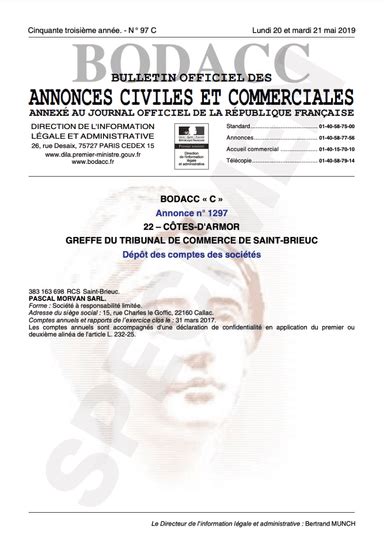 Exemple d'une annonce BODACC