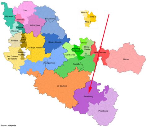 Image d'une carte de la région de Sarralbe, Sarrebourg et des villes avoisinantes