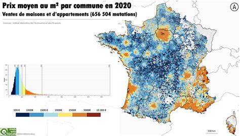 Carte des prix moyens du terrain constructible en France