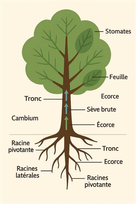 Vue de la structure d'un bonsaï avec les éléments clés (racines, tronc, branches, apex)