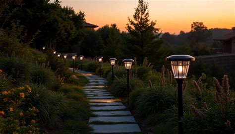 Allée de jardin éclairée par des balises lumineuses