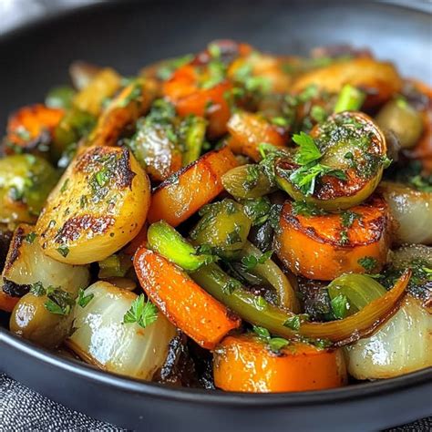 assiette de légumes de saison rôtis et colorés