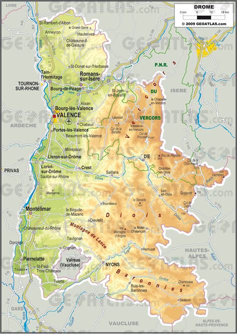 Carte de la Drôme avec les Alpes et la Provence