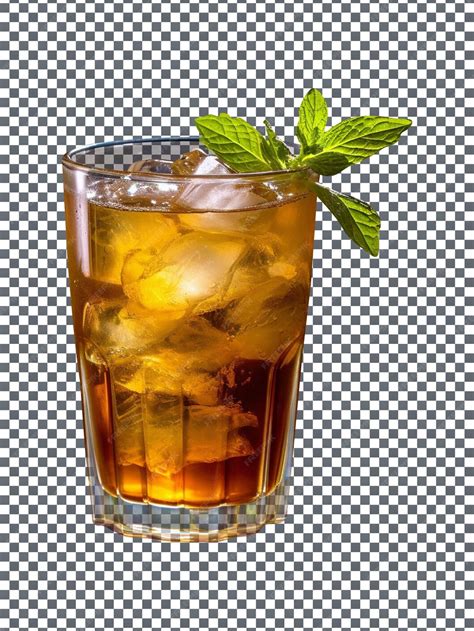 Verre de thé d'hibiscus glacé avec des glaçons et une tranche de citron