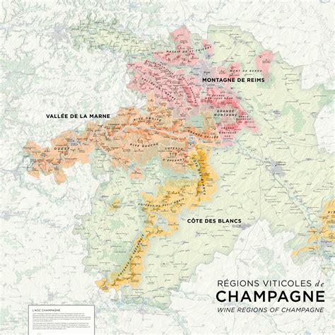Carte des principales sous-régions viticoles de Champagne