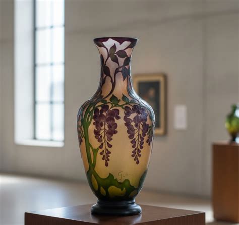 Détail d'un vase Gallé montrant la technique du dégagement à l'acide