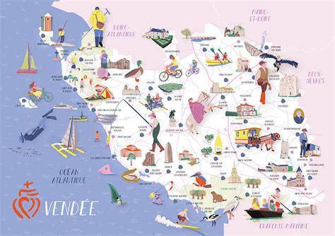 Carte illustrée de la Vendée mettant en évidence les zones côtières et les parcs naturels