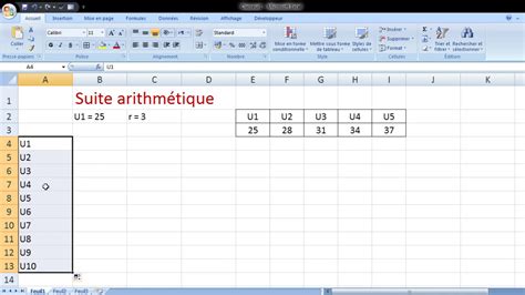 Tableau Excel montrant une suite arithmétique pour un empilement
