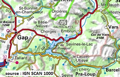 Carte du lac de Serre-Ponçon et de ses environs