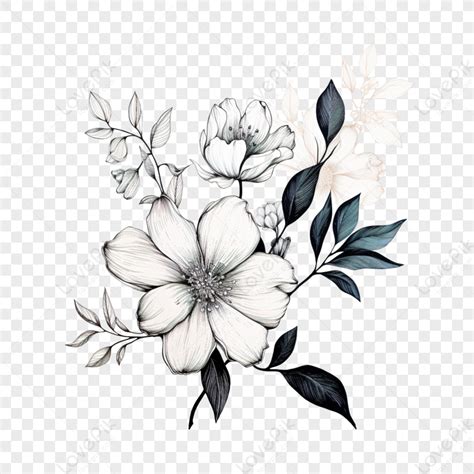 Tatouage floral style botanique en noir et blanc