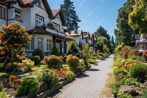 Rue résidentielle avec des maisons et des arbres
