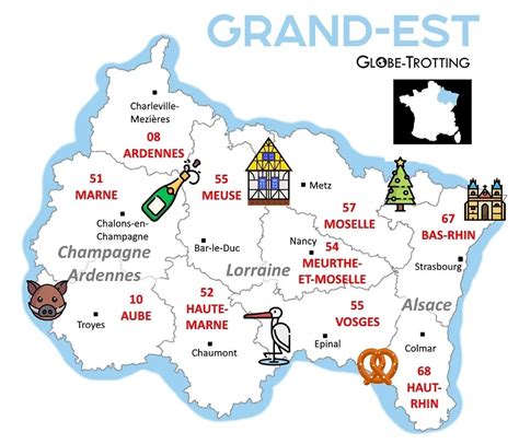 Carte du Grand Est avec des marqueurs pour les centres de formation en permaculture