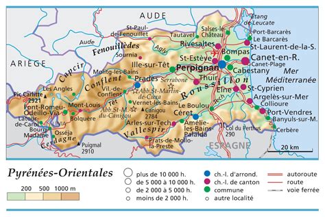 Carte des Pyrénées-Orientales avec les zones de production fruitière