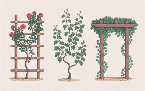 Schéma des différents types de supports adaptés aux plantes volubiles
