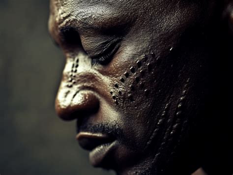 Illustration de motifs de scarifications traditionnelles sur le visage