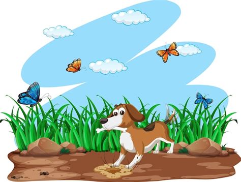 Chien creusant dans un jardin