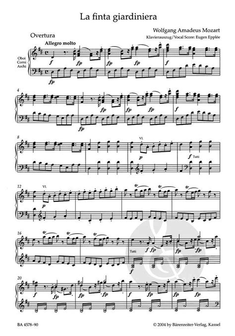 Partition musicale de La Finta Giardiniera