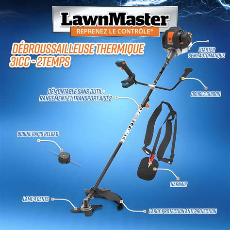 Débroussailleuse LawnMaster avec bouton de démarrage No Pull