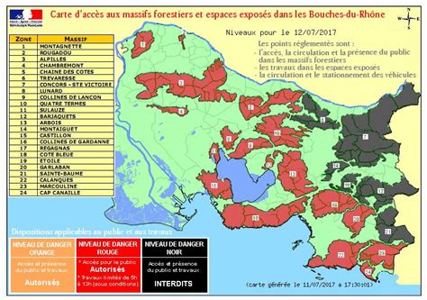 Carte des massifs forestiers des Bouches-du-Rhône et leur niveau de risque