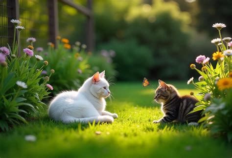 Chat explorant prudemment un jardin