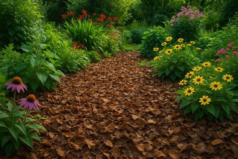 Exemple d'un paillis de feuilles mortes au pied d'un arbuste