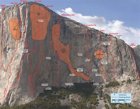 Schéma de la voie Dawn Wall sur El Capitan