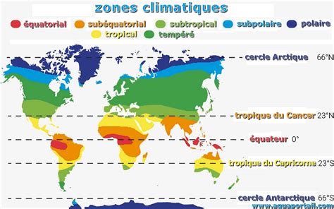 Carte des zones tropicales et tempérées du monde