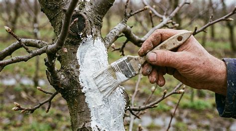 Arbre fruitier badigeonné de blanc