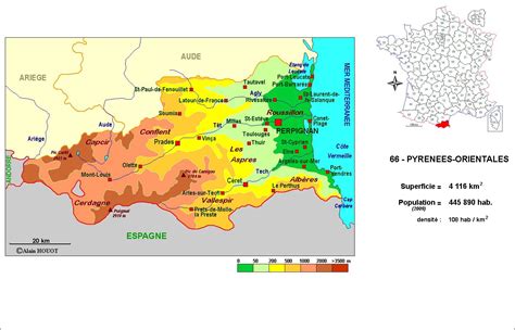 Carte des Pyrénées-Orientales mettant en évidence les zones agricoles