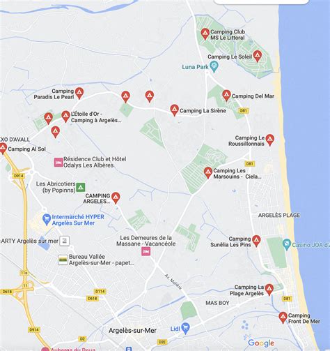 Carte localisant Argelès-sur-Mer et le domaine des Abricotiers par rapport aux infrastructures de transport