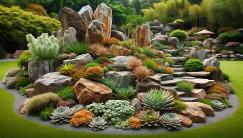 Palette de plantes recommandées pour une rocaille : succulentes, vivaces et conifères nains