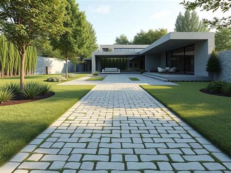 Chemin d'accès pavé menant à une maison