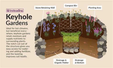 Diagram of a keyhole garden with composting tower