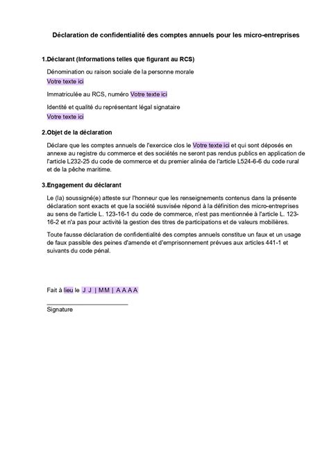 Déclaration de confidentialité des comptes annuels