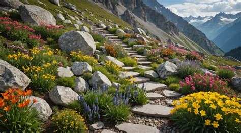 Paysage alpin valaisan avec jardins fleuris