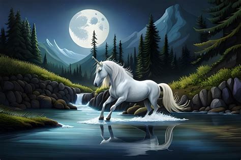 Une licorne dans un paysage nocturne