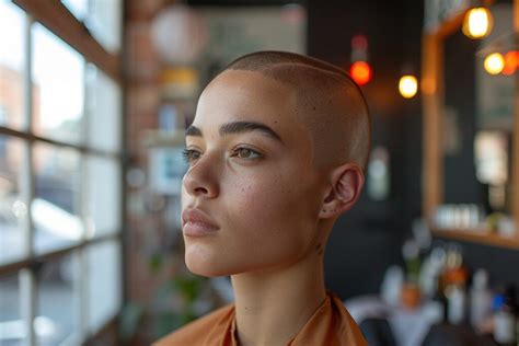Visage d'une femme arborant une coupe buzz cut