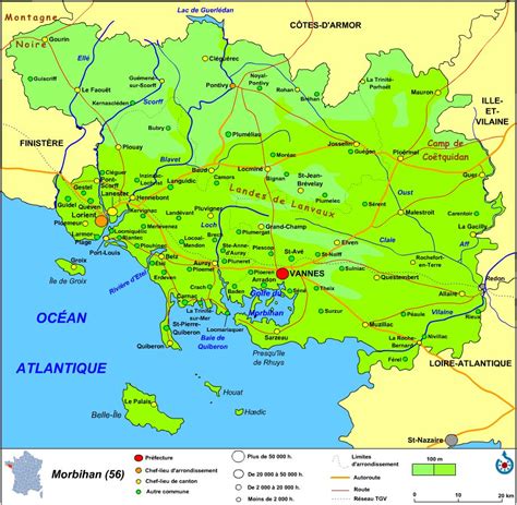 Carte du Morbihan avec des points d'intérêt
