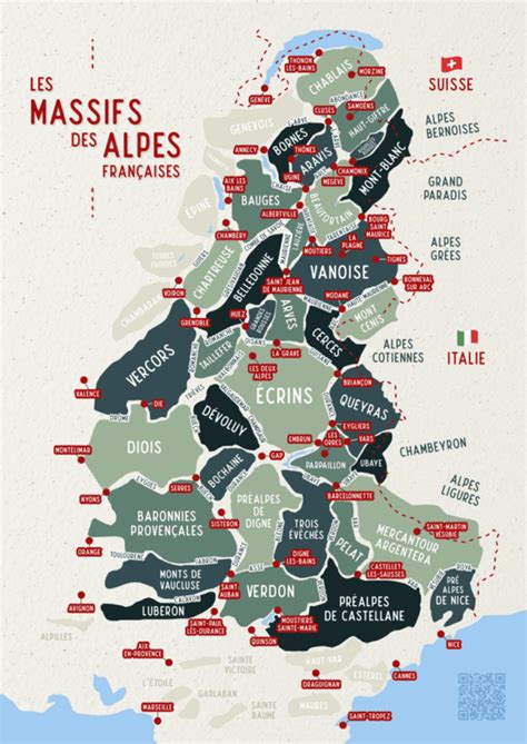Carte des Alpes françaises avec indication des cols et vallées mentionnés