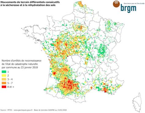 Carte des communes déclarées en catastrophe naturelle due à la sécheresse