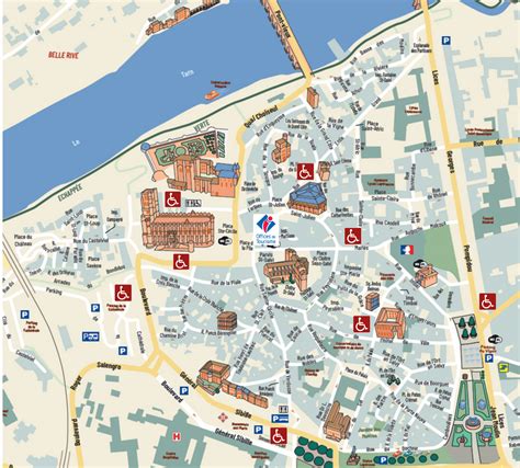 Plan de la ville d'Albi avec des zones agricoles urbaines mises en évidence