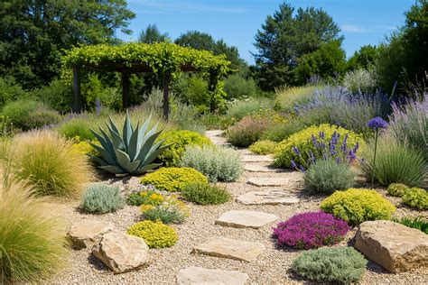 paysage de jardin sec avec couvre-sols
