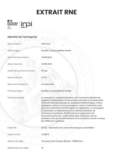 Extrait RNE d'une entreprise
